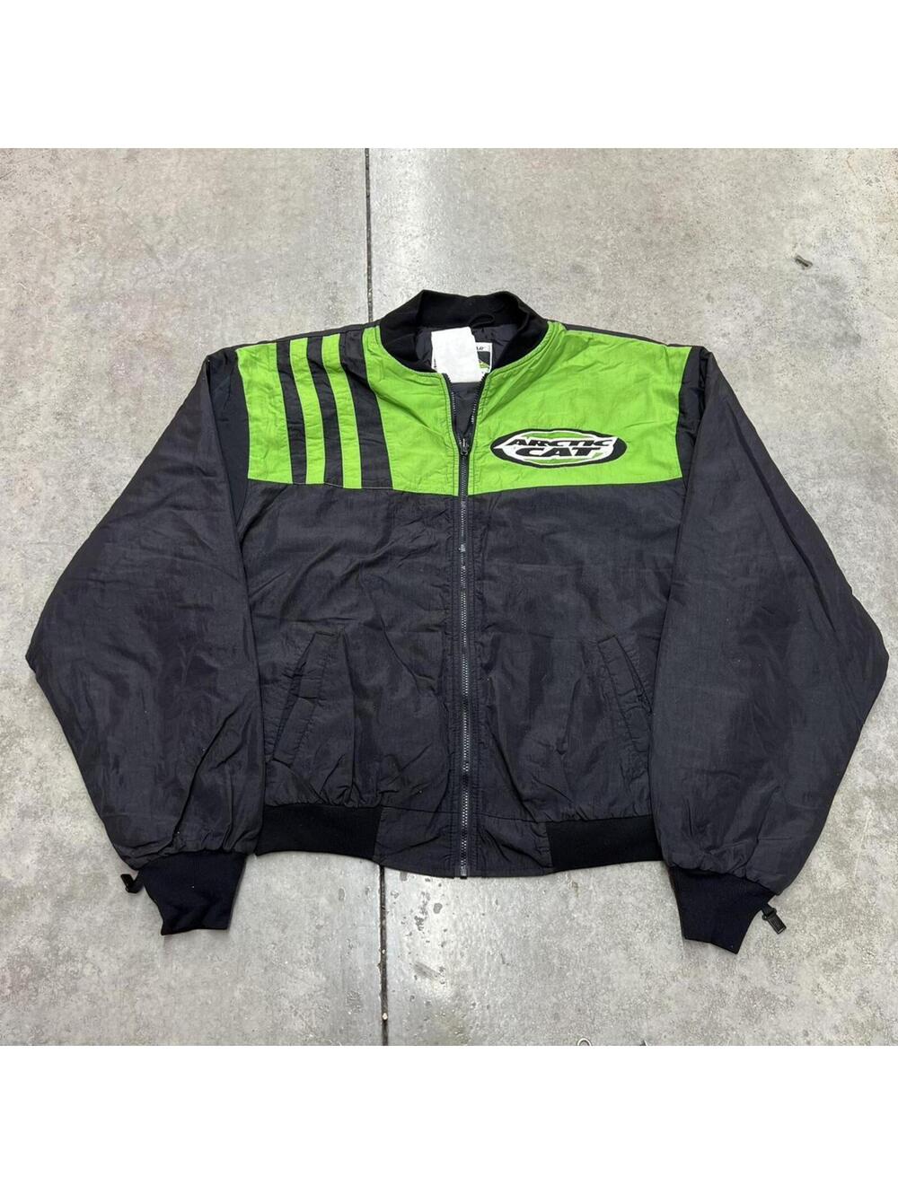 vintage arctic cat black and green zip up bomber racing jacket size large